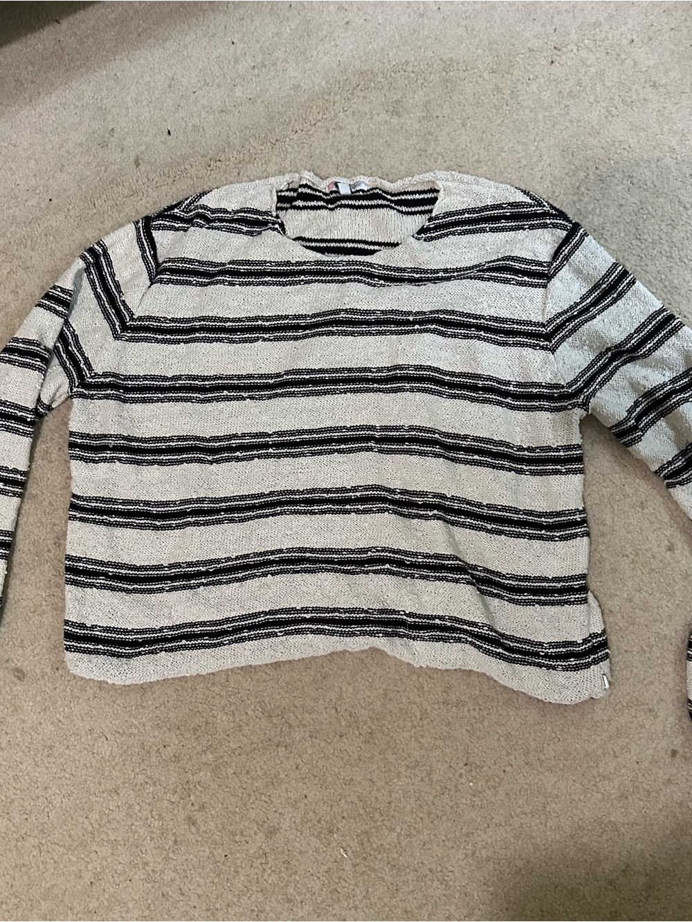 Striped Lightweight Crewneck Sweater - Black & Cream